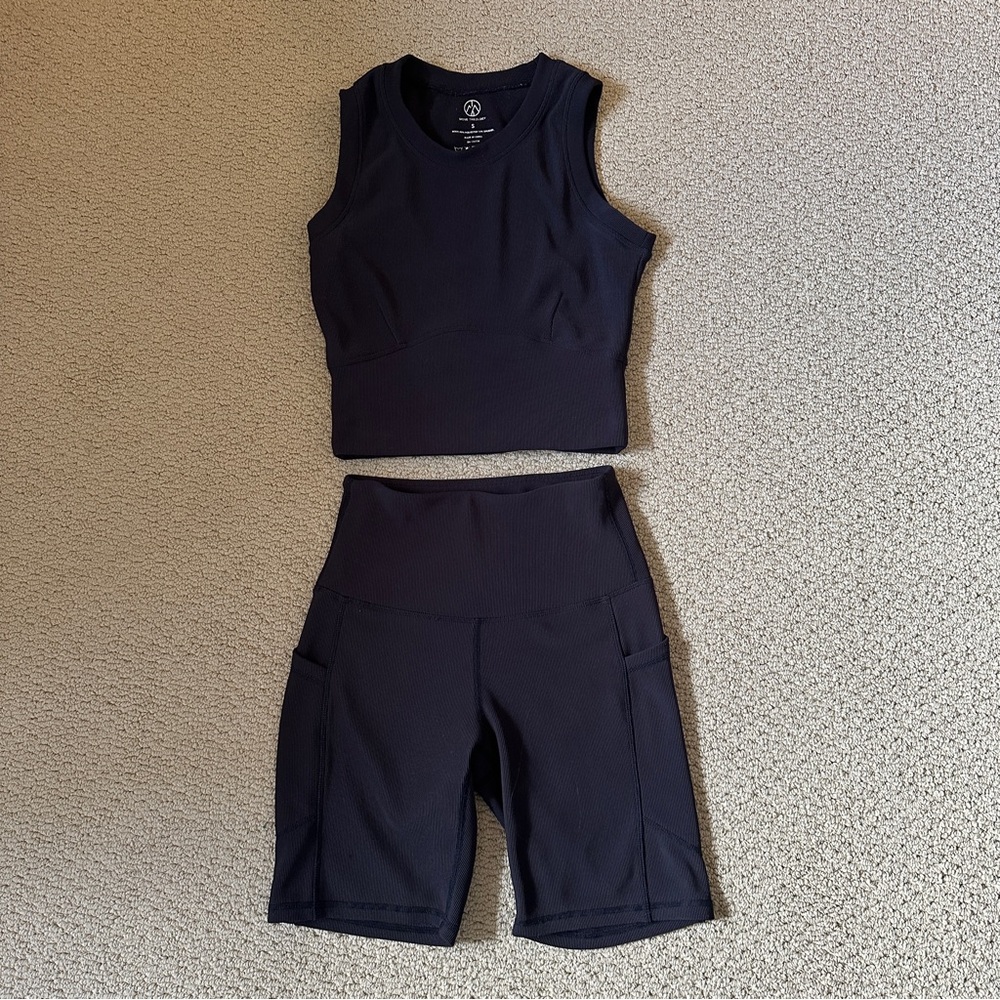 Black Sleeveless Crop Top and Biker Shorts Set